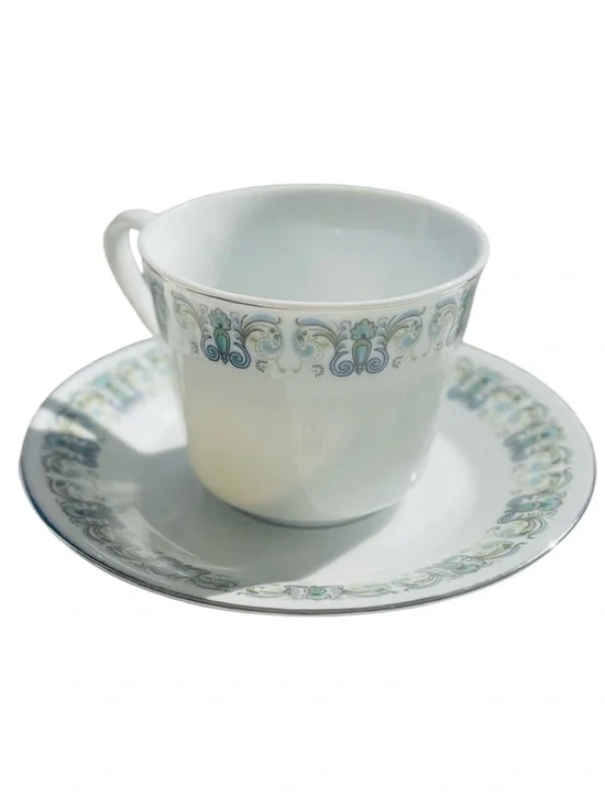 Vintage Porcelain Tea Cup & Saucer Set | Blue Green Floral China Tea Set
