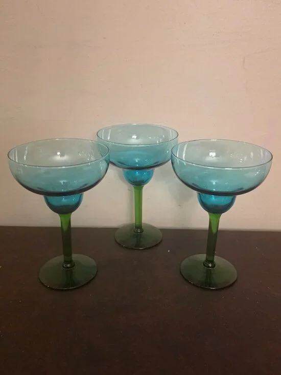 Vintage Margareta Glasses Teal Green Steam (Set of 3) hand-blown glasses