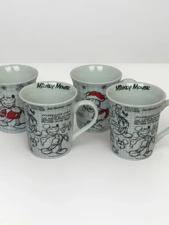 🎄☕ Lot of 4 NEW Disney Mickey Mouse Holiday Sketchbook Coffee Mugs Ceramic 🎄☕