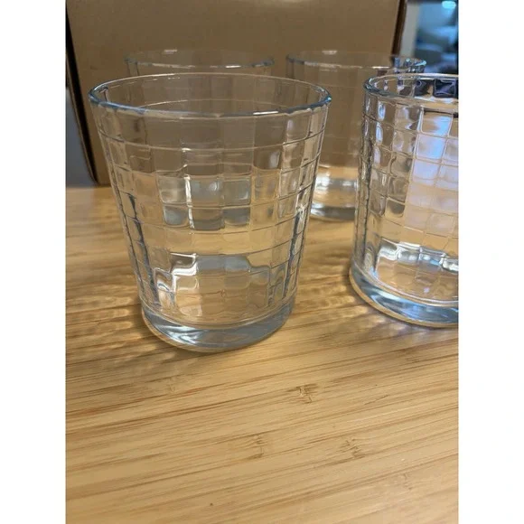 4 Circleware Optic Block Whisky Double Old Fashioned 9oz Glasses Retro MCM