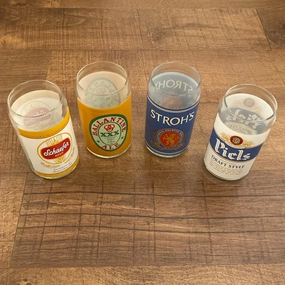 Beer Can Glass Drinkware Set of 4 with Assorted Labels