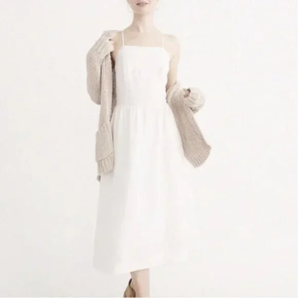 Abercrombie & Fitch Linen White Tank Button Side Midi Dress Size Small Tall