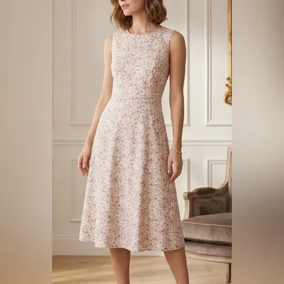 Draper James Floral Fit and‎ Flare Midi Dress White Pink Sleeveless Size 0