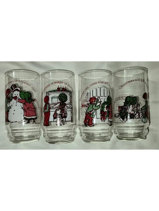 4pc Vintage 1978 Holly Hobbie & Robby Coca-Cola Christmas Glasses Home Decor EUC