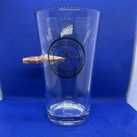 US Marine Corps Pint Glass 50 Caliber Bullet USMC Beer Glass Made in USA
