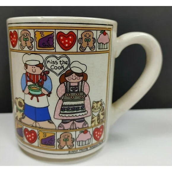 Susan Marie McChesney Kiss The Cook Coffee Mug Gingerbread Cupcake Heart Vintage