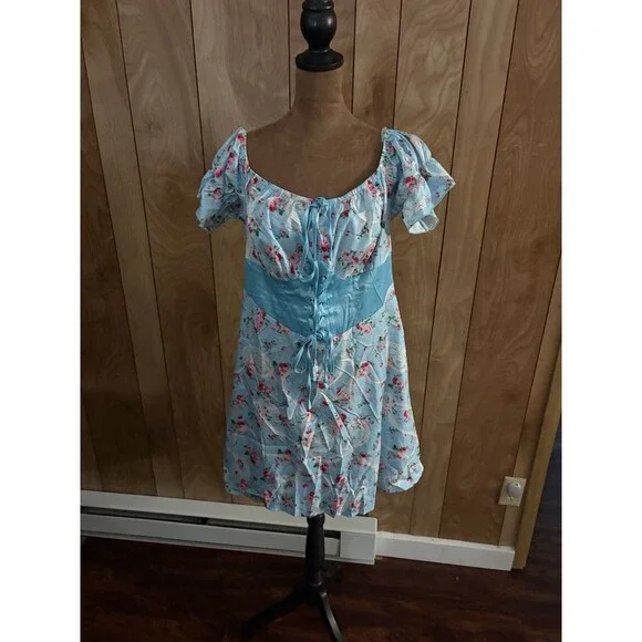 Shein‎ Curve Women’s Blue Floral Corset Dress Size 0x Short Sleeve