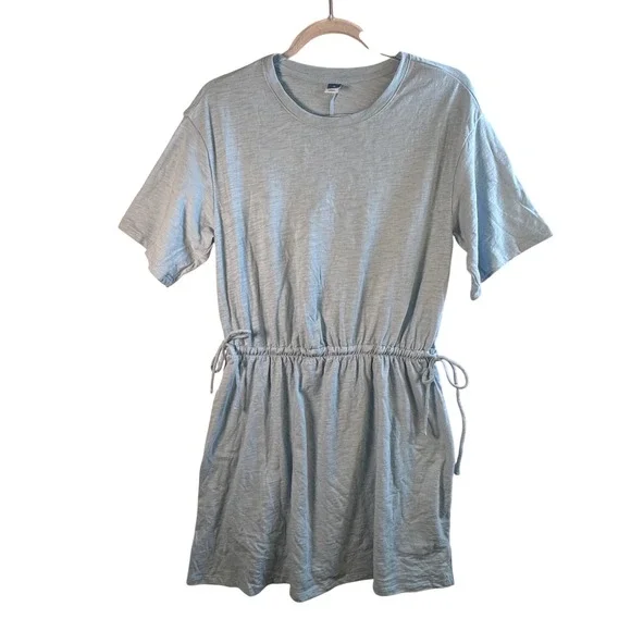 Old Navy T-Shirt Dress Cotton Slub Knit Light Blue Drawstring Waist Mini Medium