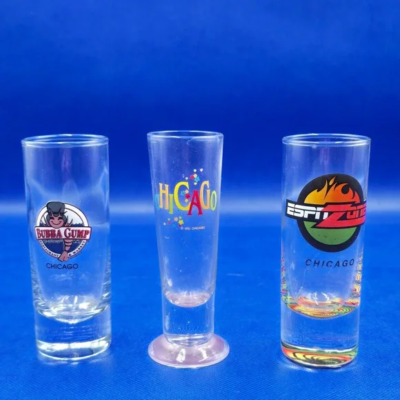 Chicago Souvenir Shot Glass Set Bubba Gump ESPN Zone 3 Piece Collection