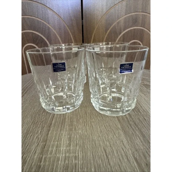 4 Lady Victoria Fine Crystal Stemware On the Rocks Glasses 10oz Chantelle No Box