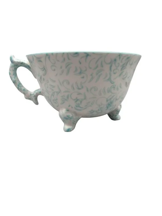 Anthropologie Attingham Collection Stoneware Footed Cup Handle Blue White Swirl