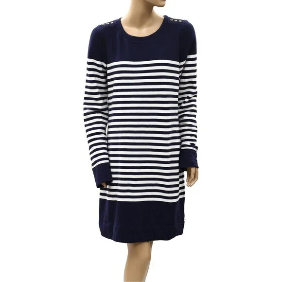Lilly Pulitzer Long Sleeves Pullover Mini Dress Stripe Printed Cotton L 288586