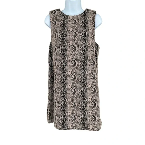 Free People‎ Shift Dress Womens 6 Tan Black Cotton Blend Snakeskin Boho Mini
