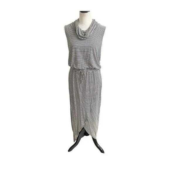 Anthropologie Striped Cowl Neck Mini Dress in Gray and White