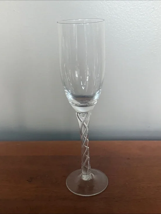 Elegant Clear Glass Champagne Flute with Twisted Stem!