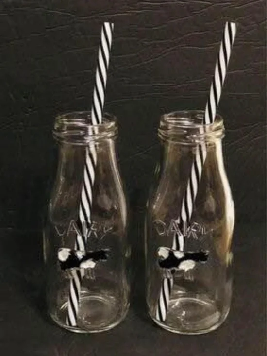 Country Cow Milk Jug Bottle Drinking Glass With Straw Set of 4