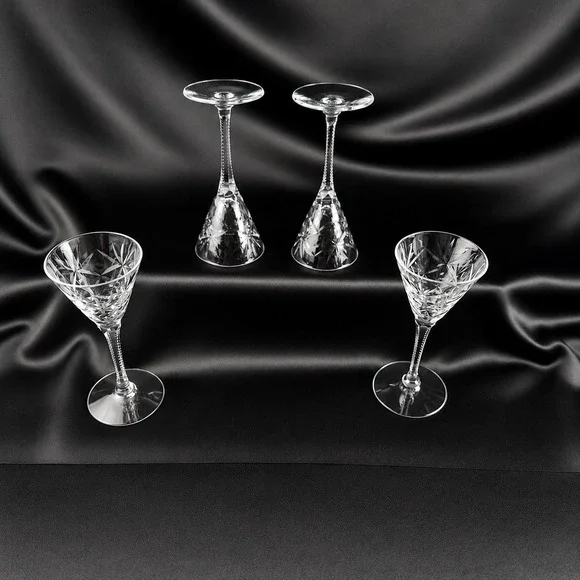 4 Seneca Stratford Crystal Small Sherry Glasses Cut Starburst Stem 476 5.25