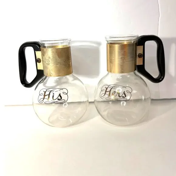 Vintage 1960s Glass His & Hers Silex Coffee Tea Carafes MCM Retro Couple Gift