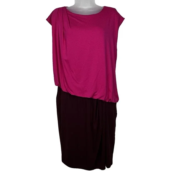 Trina Turk 5th Avenue Mini Dress Womens Large Colorblocked Blouson Pink Burgundy