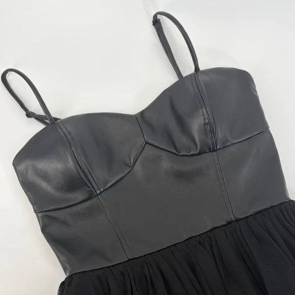 Speechless Womens Black Faux Leather Tulle Mini Dress Size 5 Bustier Fit & Flare