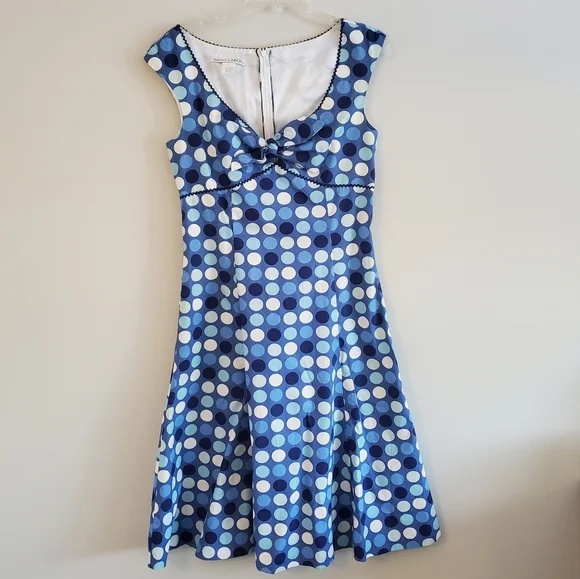 Maggy London retro-inspired blue dot dress, size 10