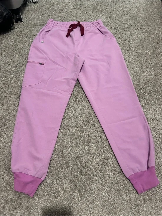 Figs Lavender Pink Jogger Scrub Pants with Maroon Drawstring