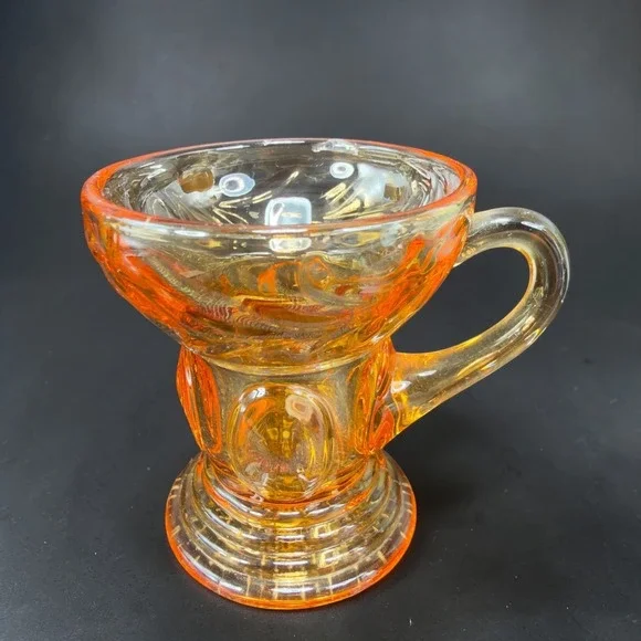 New Martinsville Moondrops Amber Thumbprint Glass Single Toothpick Candle Holder