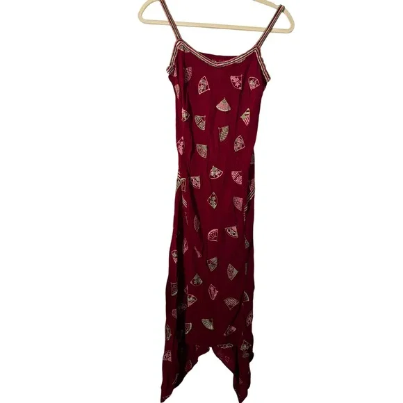 Ghost England Women's Slip Dress Small Burgundy Dark Red Hu Embroidered