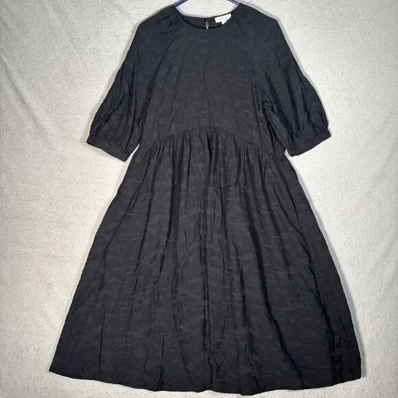 Nordstrom Loose Billowing Midi‎ Dress Women’s S Black Textured Fabric Lagenlook