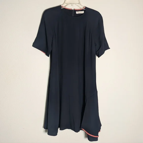 Chloe Women's Dress Ruffle Flounce Navy Blue Peach Size‎ 38 Medium