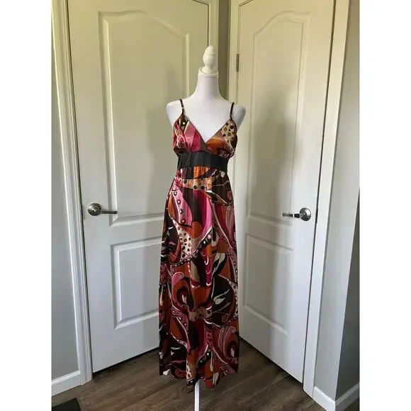 Y2K spaghetti strap Boho full length slip dress KLD signature​