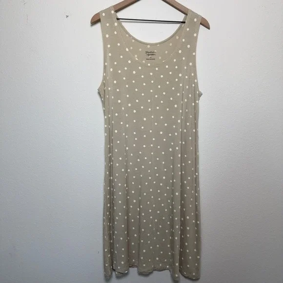 Gudrun Sjoden Women Dress XL Tan Polka Dot Sleeveless Scoop Neck Lyocell Artsy