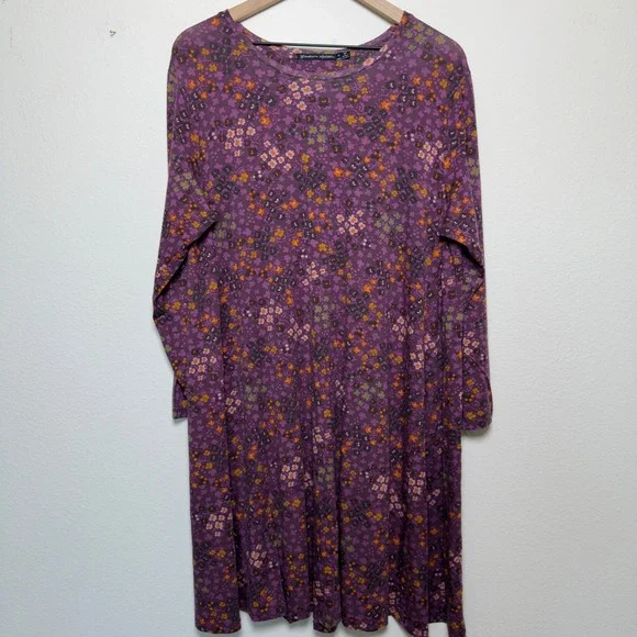 Gudrun Sjoden Women Tunic Dress XL Purple Floral Pockets Lyocell Stretch
