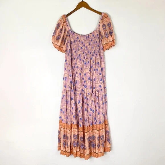 Petal + Pup Clarisse Dress‎ Floral Square Neck Size 10 Maxi Pink Orange