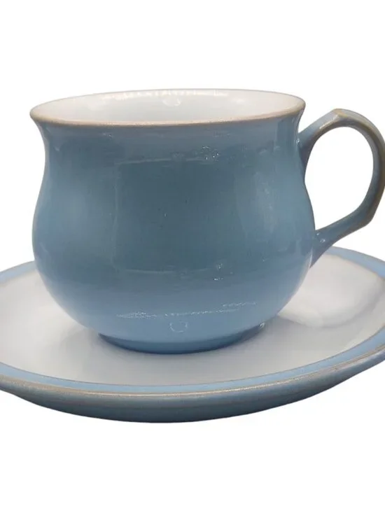 Denby Colonial Blue Teacup & Saucer Stoneware 1990s Discontinued Vintage England