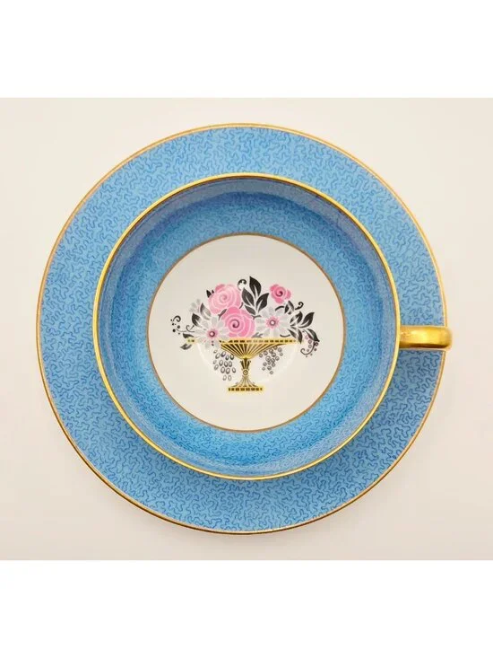Ahrenfeldt Limoges Blue & Pink Tea Cup & Saucer Floral Made In France