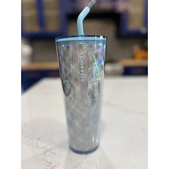 Starbucks Tumbler Blue Iridescent 24 Oz Glow Mode: “Activated” Straw Sheath Cup