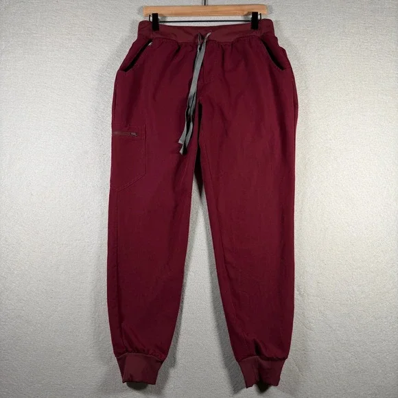 FIGS Zamora Jogger Scrub Pants Burgundy Maroon FIONx Mens Small 30x29 1000208