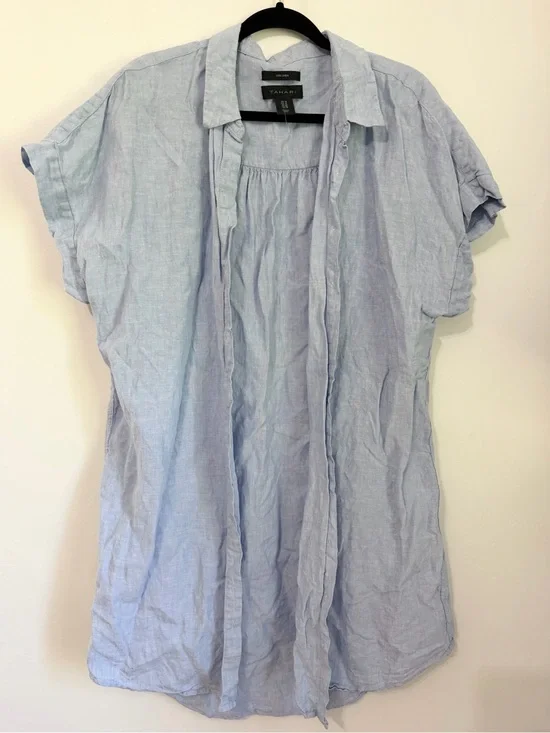 Tahari 100% linen button down dress collared size 1X
