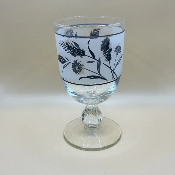Vtg Libbey‎ Frosted Silver Wheat Wild Flower Goblet Replacement Glass-5.75