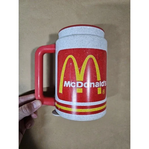 McDonald’s Logo Plastic Mug Cup w/ Handle, Red/Gray/White, Fast Food