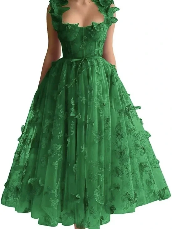 Elegant Green Embroidered A-Line HOCO or Prom Dress - Te Fiti Costume