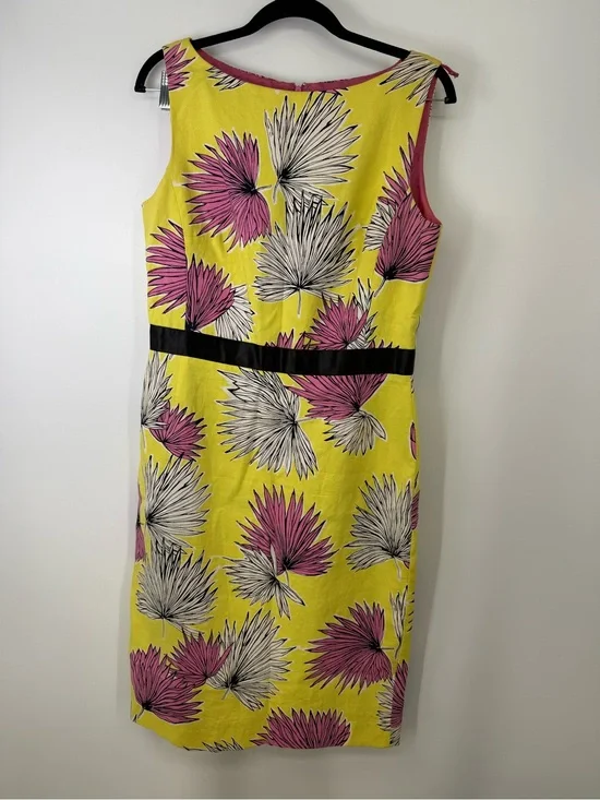 Vtg Cynthia Howie 100% cotton Sleeveless Yellow Floral Sheath Dress  size 10