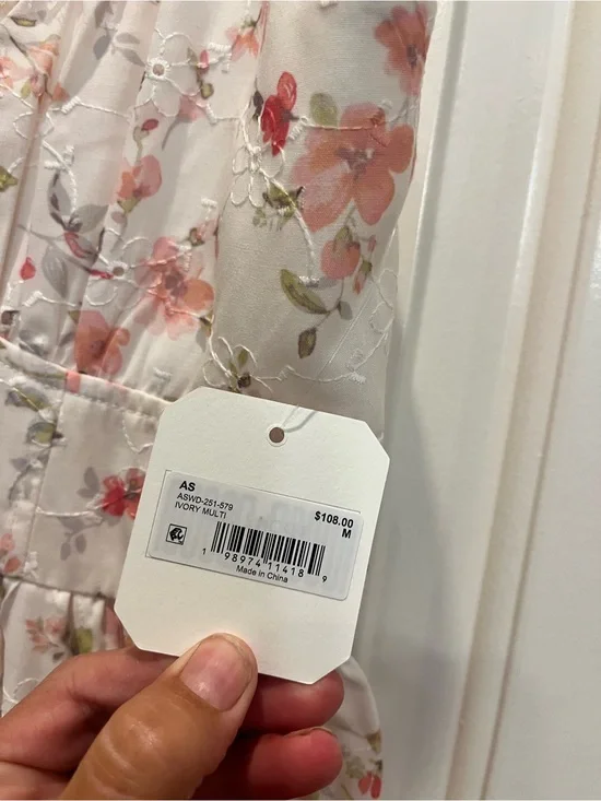 NWT Altar'd State White Floral Tiered Maxi Dress with Pink Roses