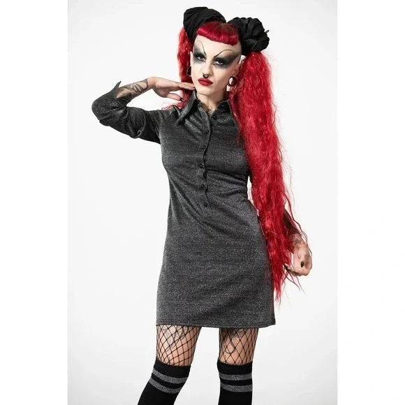 Killstar Diana glitter Silver Metallic Mini Dress Goth Alternative Sparkle‎