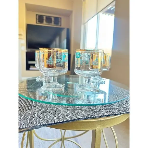 Set of 4 Vintage Southern Comfort Steamboat Glasses – Mid 50s  Bar with Gold Rim