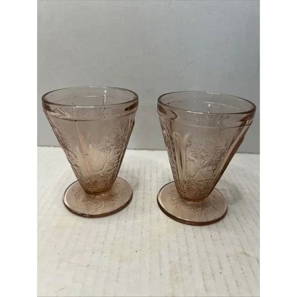 Pair Of Hocking Pink Depression Princess Design Footed Tumblers/Parfaits Glasses