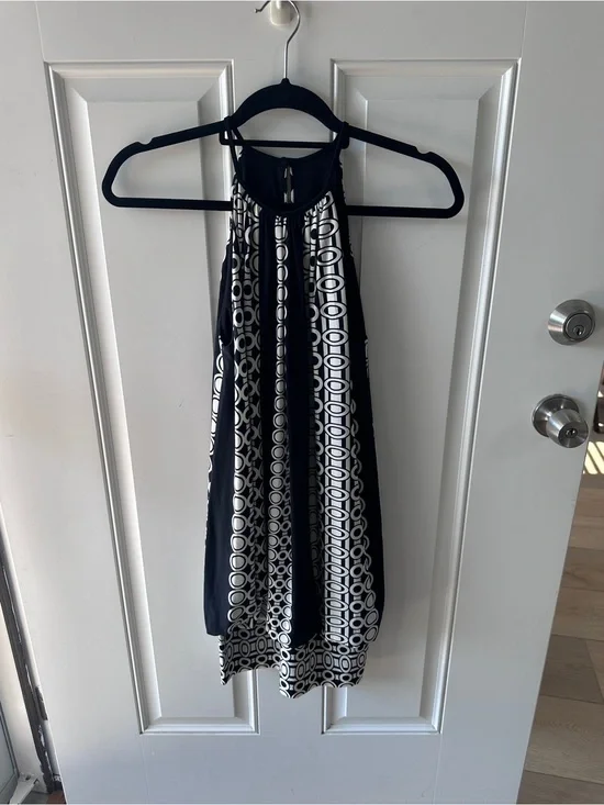 Maggy London Black and White Halter Mini Dress