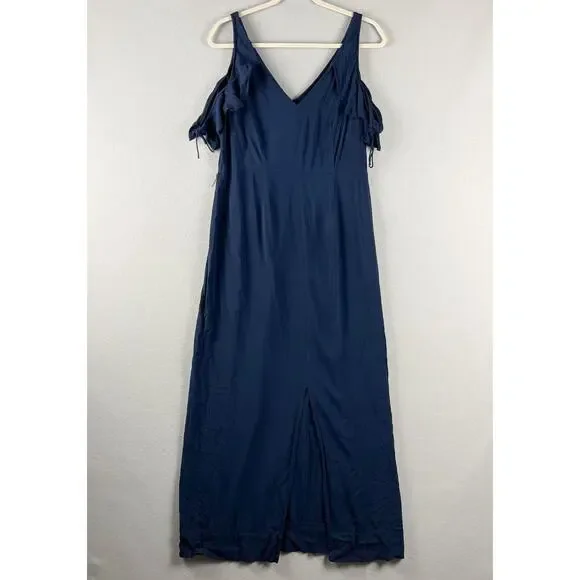 Paige Lystra Cold Shoulder Maxi Dress Womens Large Blue Ruffled Slit Fairy Flowy