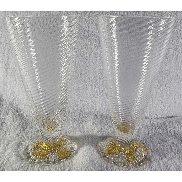 TOM STOENNER Drinkware - Gold & Swirl ~ Hand Blown Glass